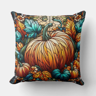 Stained Glass Pumpkin Art Throw Pillow