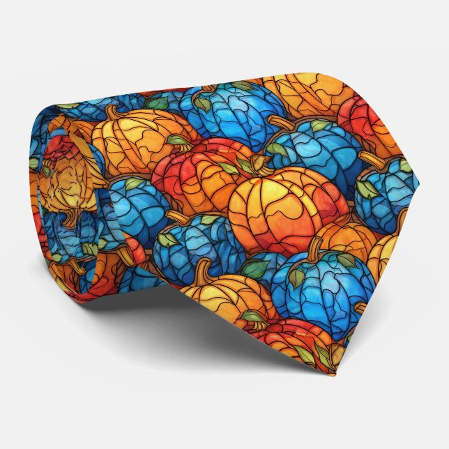 Stained Glass Pumpkin Field  Neck Tie (Rolled)