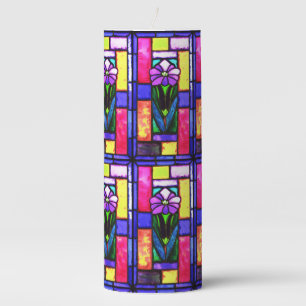 Stained Glass Purple Flower Pillar Candle