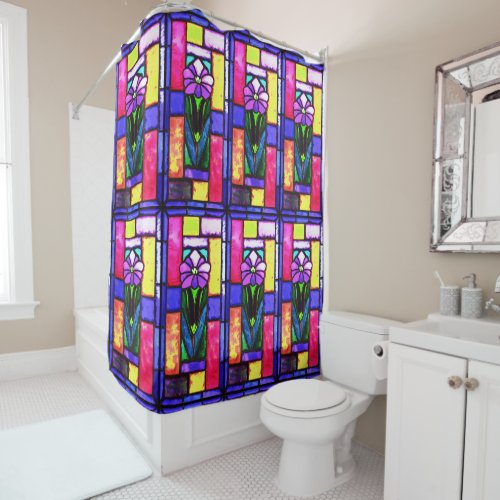 Stained Glass Purple Flower Shower Curtain