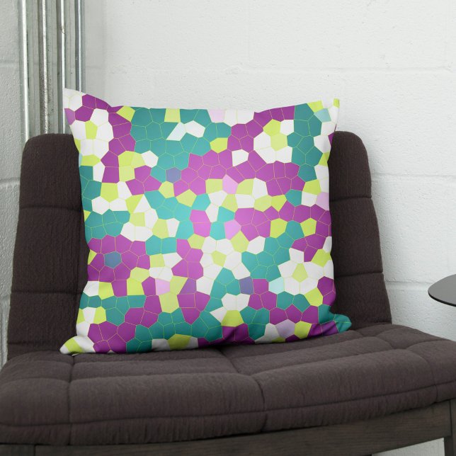 Stained glass Purple Lime Teal Mosaic Abstract Throw Pillow (Creator Uploaded)