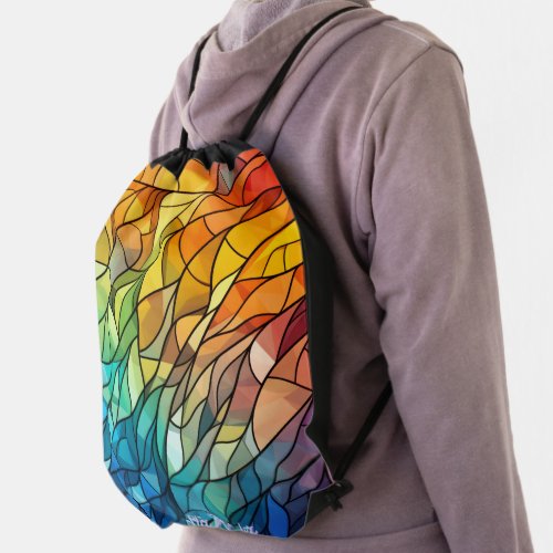 stained glass rainbow backpacks drawstring bag