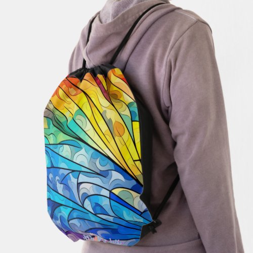 stained glass rainbow backpacks drawstring bag