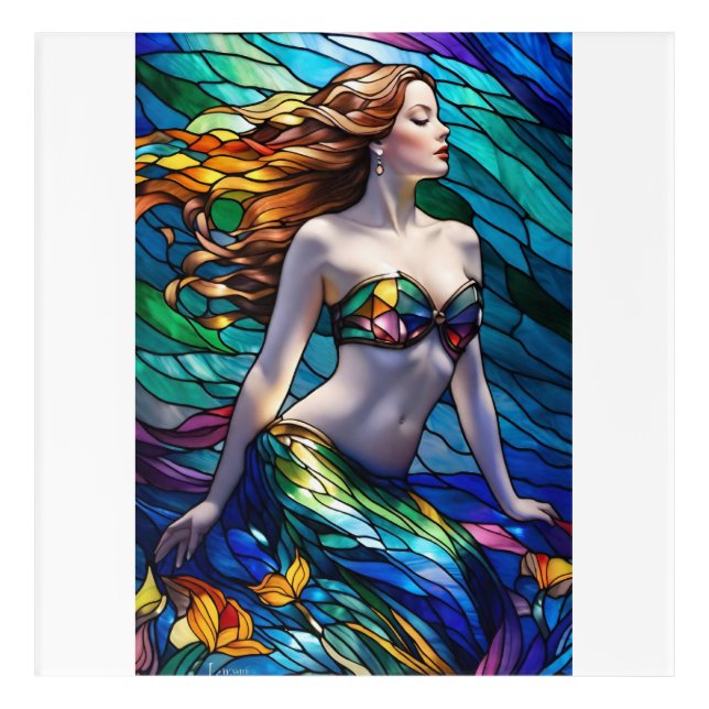 Stained glass rainbow mermaid acrylic print (Front)