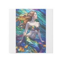 Stained glass rainbow mermaid