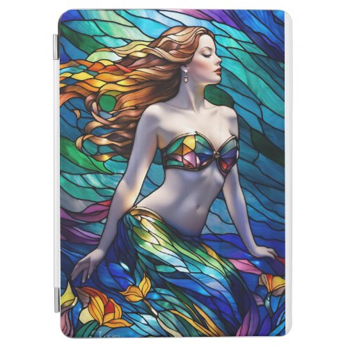 Stained glass rainbow mermaid iPad air cover