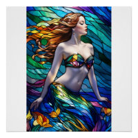 Stained glass rainbow mermaid