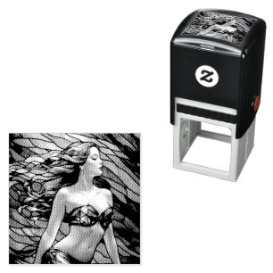 Stained glass rainbow mermaid self-inking stamp