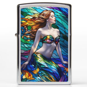 Stained glass rainbow mermaid zippo lighter