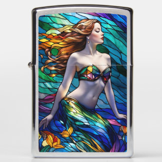 Stained glass rainbow mermaid zippo lighter