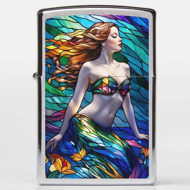Stained glass rainbow mermaid zippo lighter (Front)