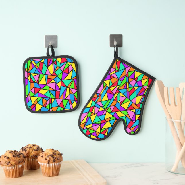 Stained Glass Rainbow Oven Mitt & Pot Holder Set (Insitu(Hanging))