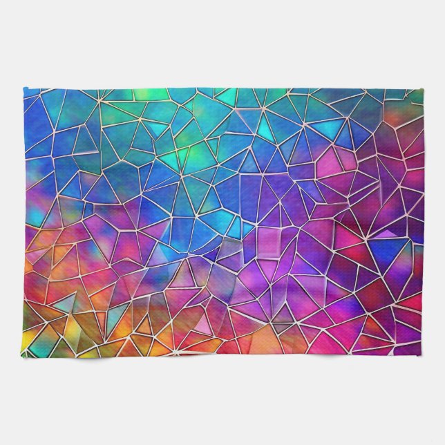 Stained Glass Rainbow Pattern Kitchen Towel (Horizontal)