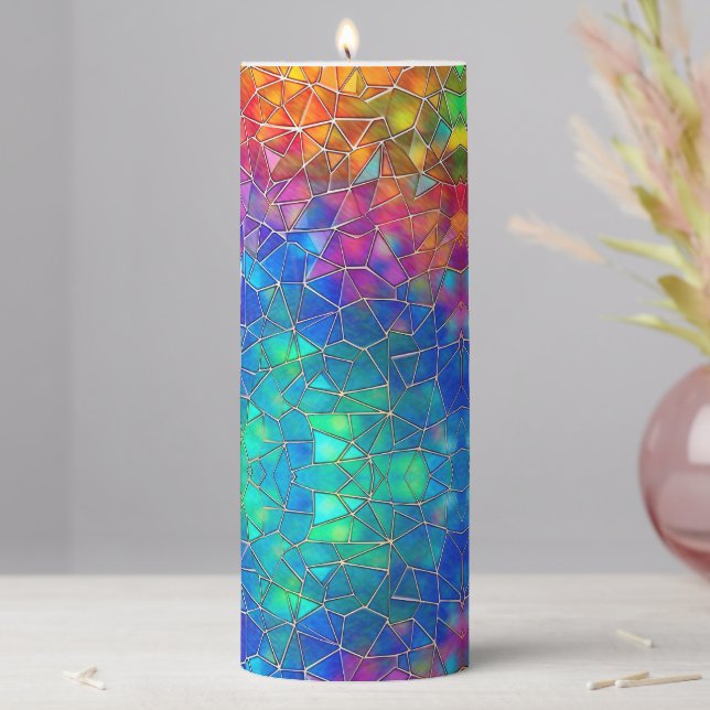 Stained Glass Rainbow Pattern Pillar Candle (In Situ)