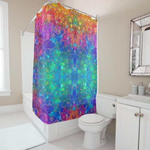 Stained Glass Rainbow Pattern Shower Curtain