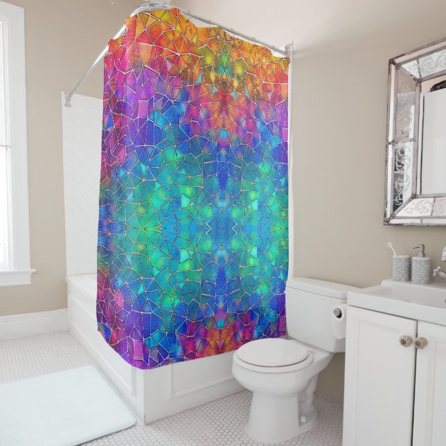 Stained Glass Rainbow Pattern Shower Curtain (In Situ)