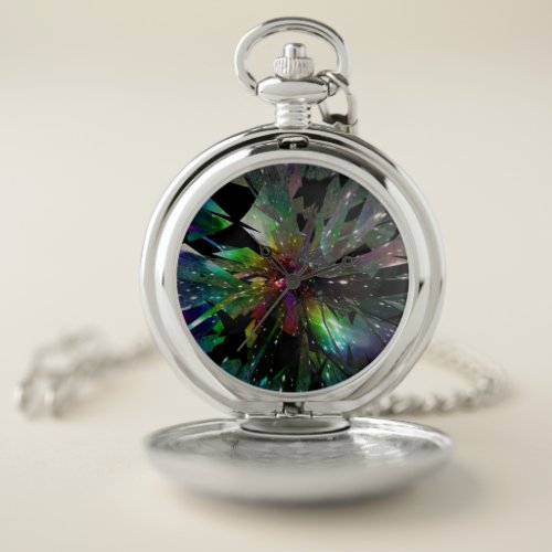 Stained Glass Rainbow Space LGBT Gay Pride Pocket Watch