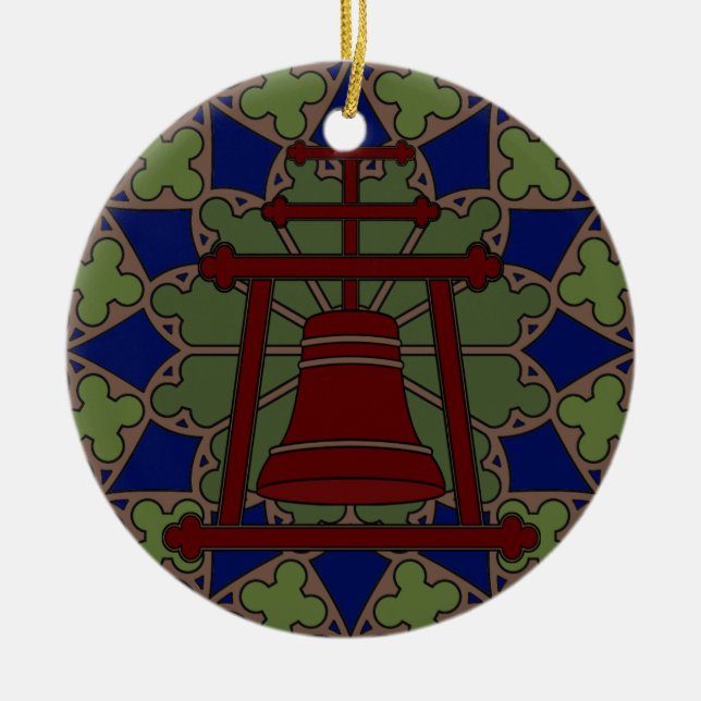 Stained Glass Raincross Tri Design Ceramic Ornament (Front)