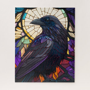 Stained Glass Raven, Witch's Familiar, Gothic Jigsaw Puzzle