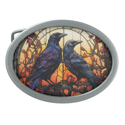 Stained Glass Ravens  Belt Buckle