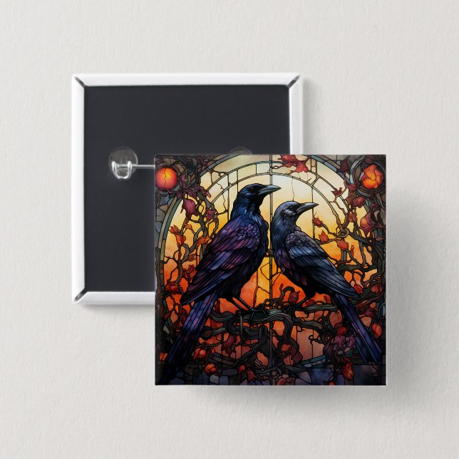 Stained Glass Ravens  Button (Front & Back)