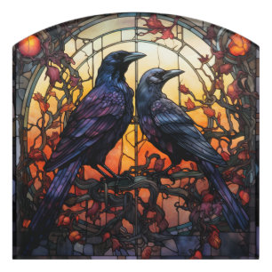 Stained Glass Ravens Door Sign