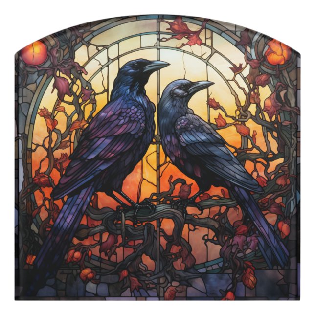Stained Glass Ravens  Door Sign (Contour Front)