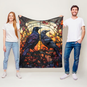 Stained Glass Ravens Fleece Blanket
