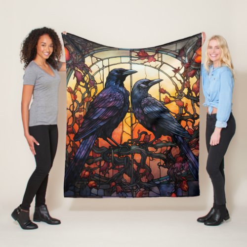 Stained Glass Ravens  Fleece Blanket