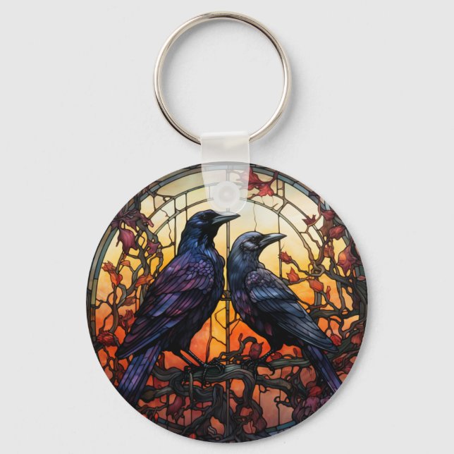 Stained Glass Ravens  Keychain (Front)