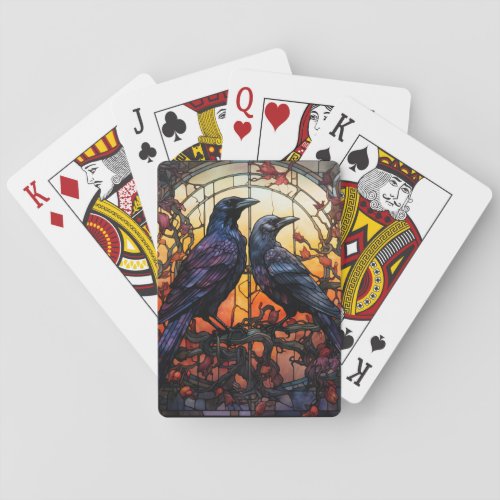 Stained Glass Ravens  Poker Cards