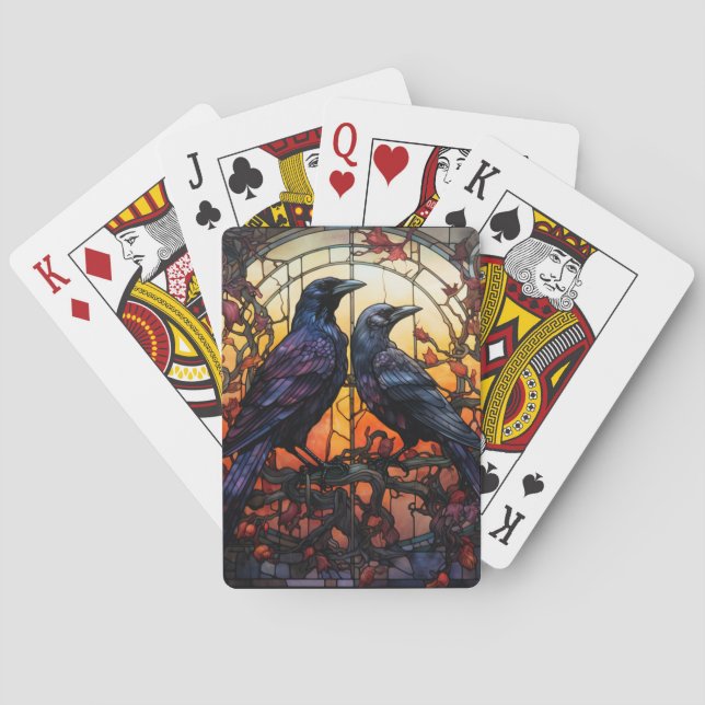 Stained Glass Ravens  Poker Cards (Back)