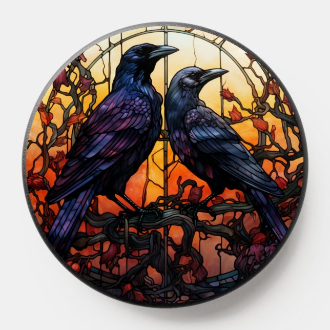 Stained Glass Ravens  PopSocket (Popsocket)