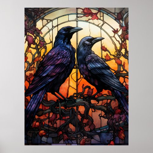 Stained Glass Ravens  Poster