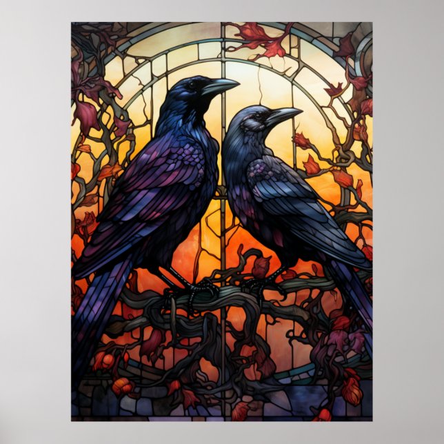 Stained Glass Ravens  Poster (Front)