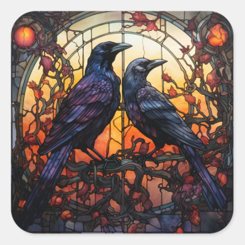 Stained Glass Ravens  Square Sticker