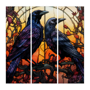 Stained Glass Ravens  Triptych