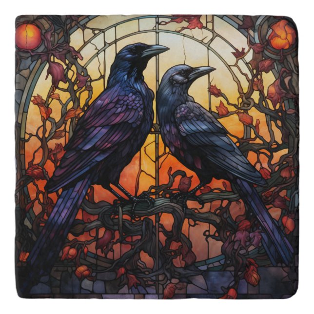 Stained Glass Ravens  Trivet (Front)