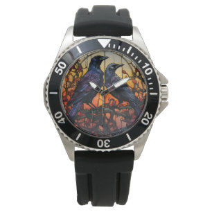 Stained Glass Ravens Watch