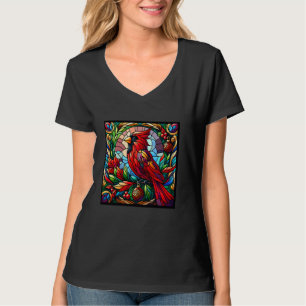 Stained Glass Red Cardinal Bird Christmas Cute Bir T-Shirt