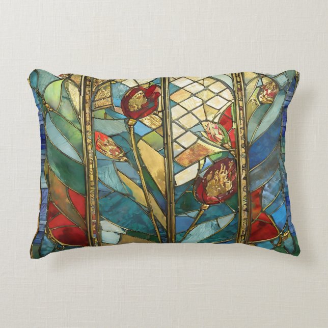 Stained Glass Red Chief Poppies at Sunrise Accent Pillow (Front)