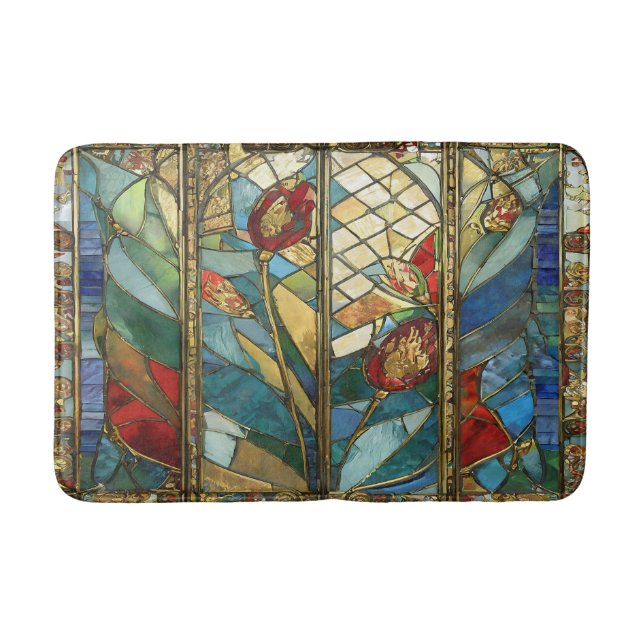 Stained Glass Red Chief Poppies at Sunrise Bath Mat (Front)