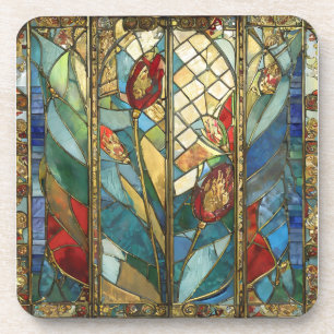 Stained Glass Red Chief Poppies at Sunrise Beverage Coaster