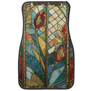 Stained Glass Red Chief Poppies at Sunrise Car Floor Mat