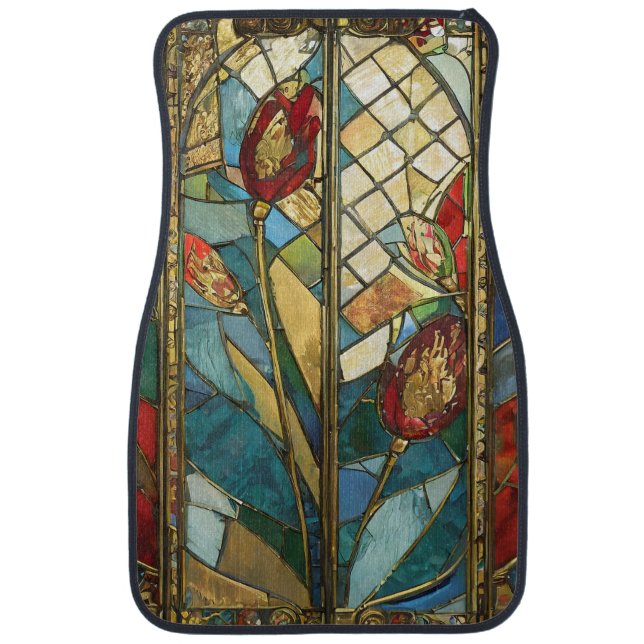 Stained Glass Red Chief Poppies at Sunrise Car Floor Mat (Front)