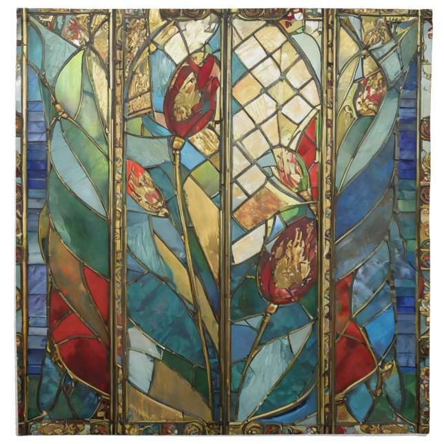 Stained Glass Red Chief Poppies at Sunrise Cloth Napkin (Front)
