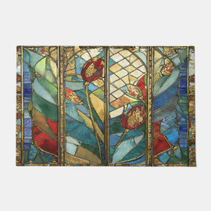 Stained Glass Red Chief Poppies at Sunrise Doormat