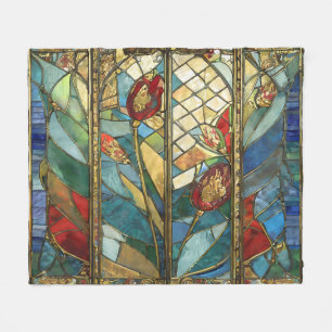 Stained Glass Red Chief Poppies at Sunrise Fleece Blanket