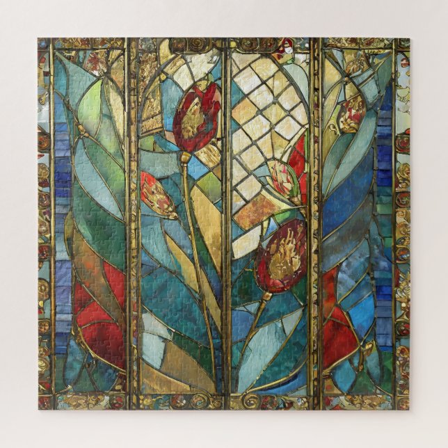 Stained Glass Red Chief Poppies at Sunrise Jigsaw Puzzle (Vertical)