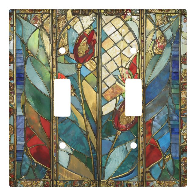 Stained Glass Red Chief Poppies at Sunrise Light Switch Cover (Front)